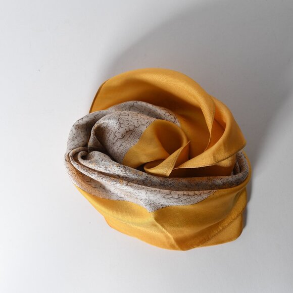 Vintage Liberty of London Mustard and Cream Silk Scarf - Intricate Print - Picture 4 of 5